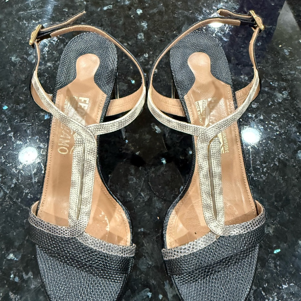 Genuine. Slightly worn Feragamo classy designed heals